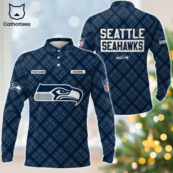 Personalized Seattle Seahawks Blue Logo Design Long Sleeve Polo Shirt