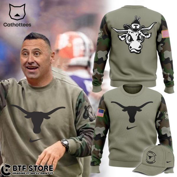 Salute To Service For Veterans Day Coach Steve Sarkisian Texas Longhorns Mascot Design Hoodie Longpant Cap Set