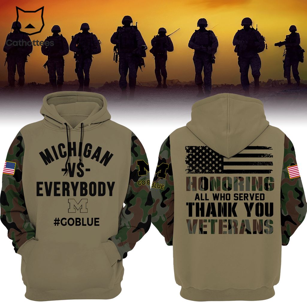 Salute To Service For Veterans Day Michigan Football Veterans Day Camo Goblue Logo Design 3D Hoodie