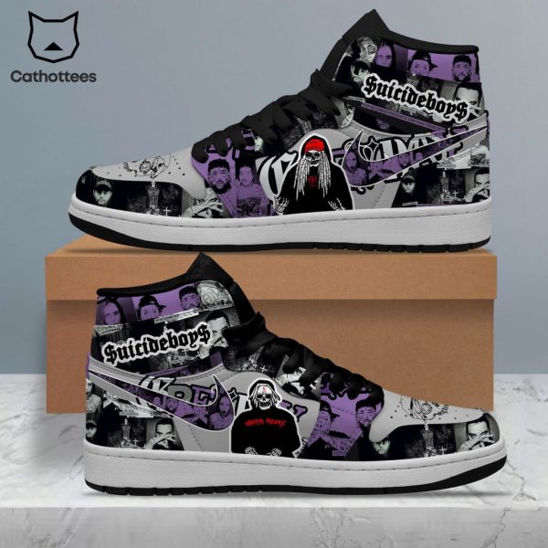 Suicideboys Carrollton Gray Purple Nike Logo Design Air Jordan 1 High Top