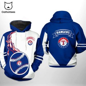 Texas Rangers Logo White Blue Design 3D Hoodie