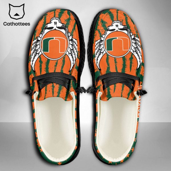 TRENDING NCAA Miami Hurricanes Custom Name Hey Dude Shoes