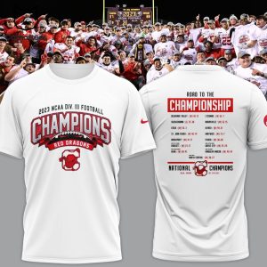 2023 NCAA Cortland Red Dragons National Champions White Design 3D T-Shirt