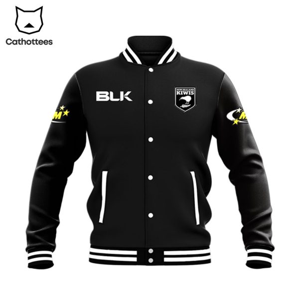 BLK Kiwis NZRL New Zealand National Rugby League Black Logo Design Baseball Jacket