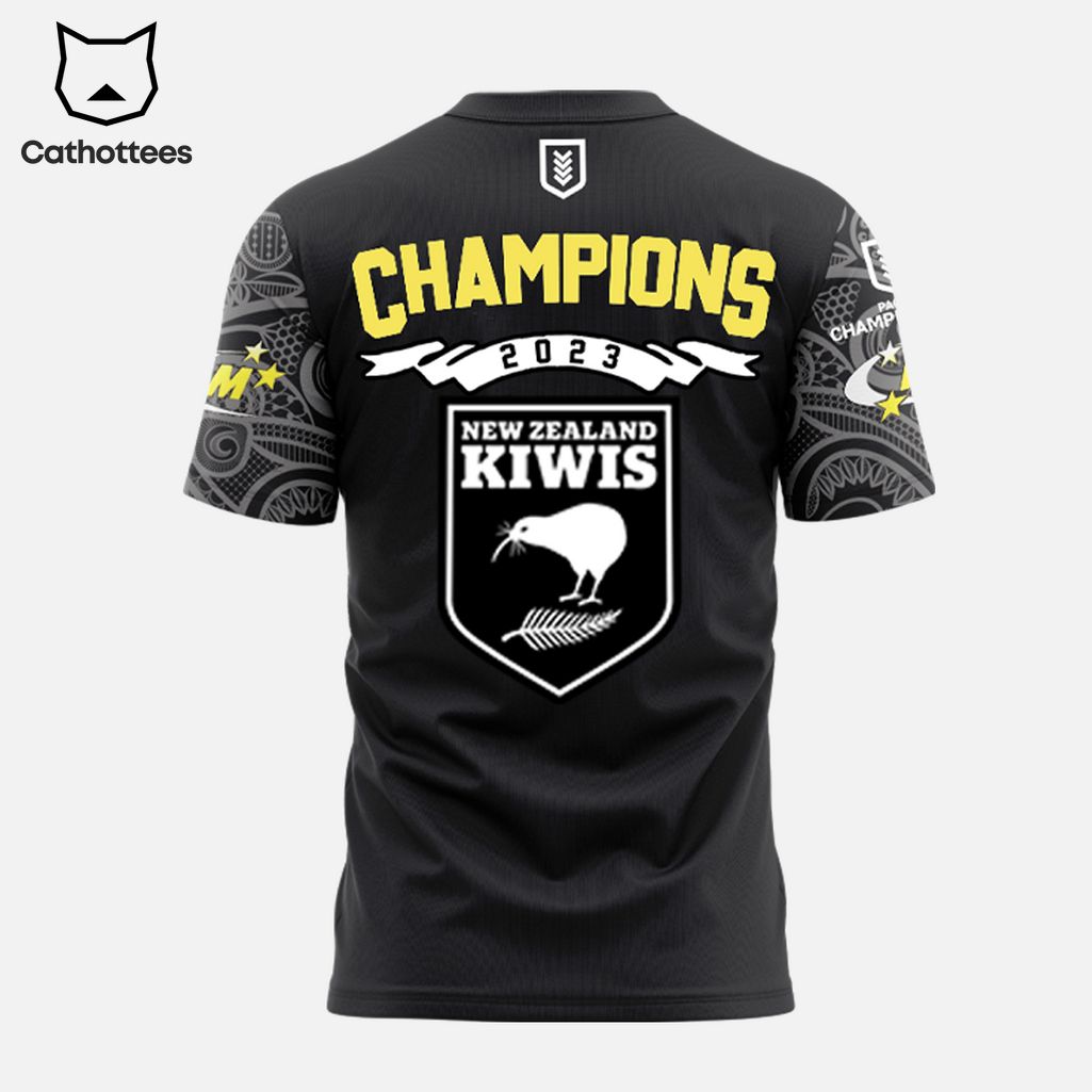 BLK Pirtek Champions 2023 New Zealand National Rugby League Kiwis Team Black Design 3D T-Shirt