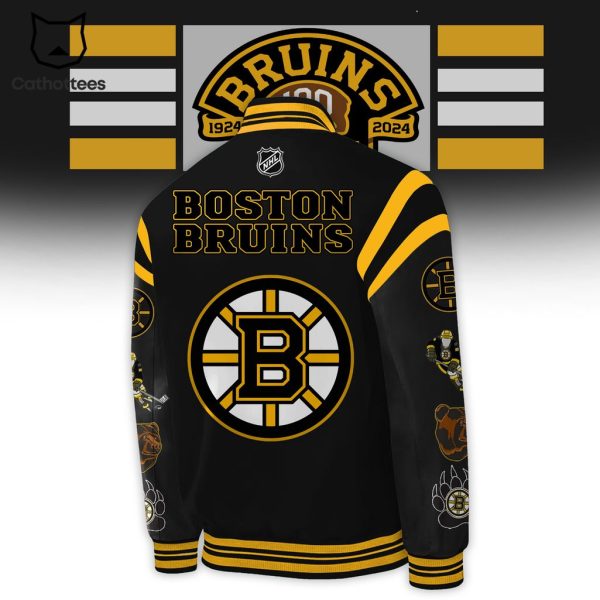 Boston Bruins 100 Centennial 1924 2024 Black Design Baseball Jacket