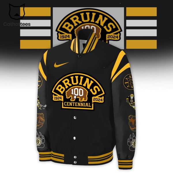 Boston Bruins 100 Centennial 1924 2024 Black Design Baseball Jacket