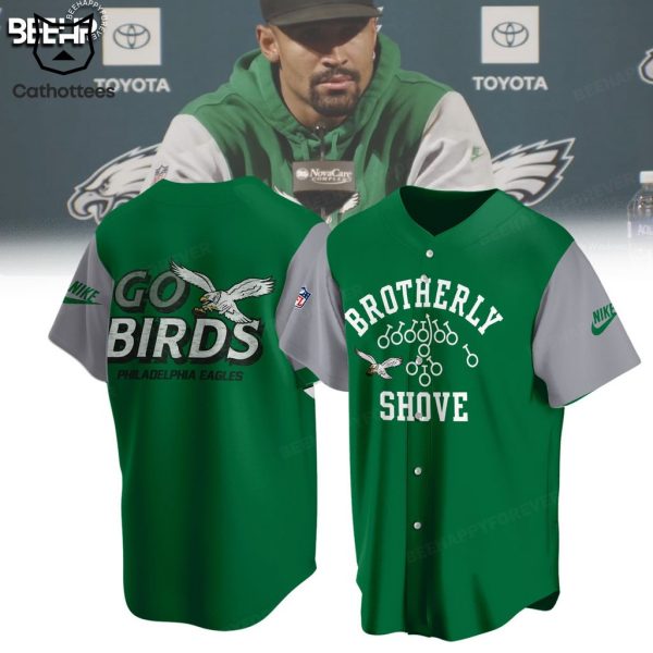 Brotherly Shove Philadelphia Eagles Kelly Green Go Birds NFL Logo Design Baseball Jersey