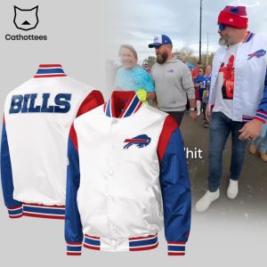 Buffalo Bills White Mascot Mix Blue Sleeve Design Baseball Jacket