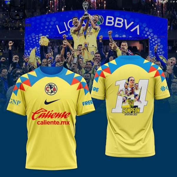 Caliente.mx Nike Logo Yellow Club America Campeon Design 3D T-Shirt