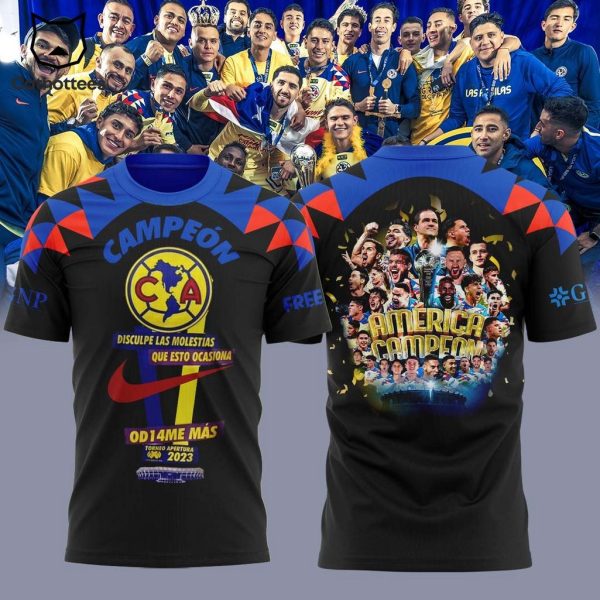 Campeon Club America Caliente Black Nike 2023 Logo Design 3D T-Shirt