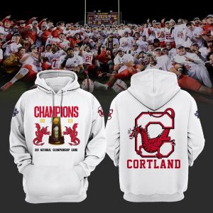 Champions 2023 Cortland Red Dragons Football Mascot White Design 3D Hoodie