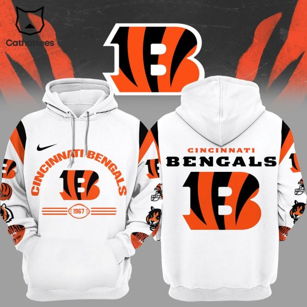 Cincinnati Bengals 1967 Nike Logo White Design 3D Hoodie