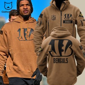 Cincinnati Bengals Bearskin Brown Logo Design 3D Hoodie