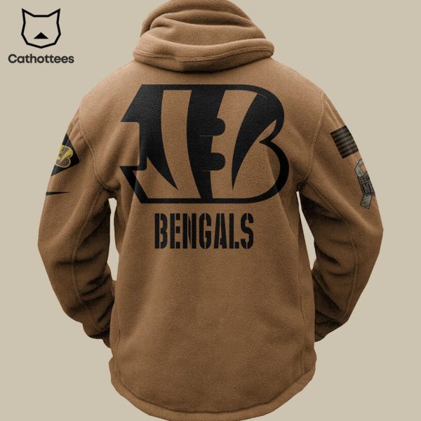 Cincinnati Bengals Bearskin Brown Logo Design 3D Hoodie