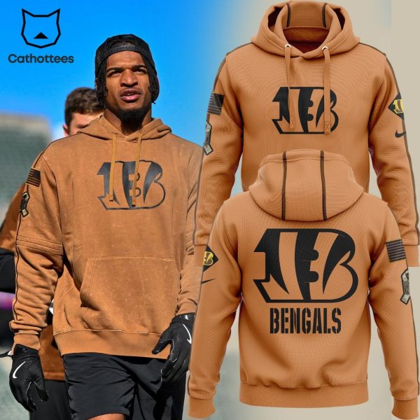 Cincinnati Bengals NFL Salute To Service Veteran Brown Design 3D Hoodie