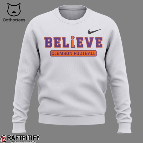 Clemson Tigers Football Believe Tigers White Nike Logo Design 3D Sweater