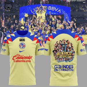 Club America Campeon 2023 Caliente.mx Nike Logo Yellow Design 3D T-Shirt