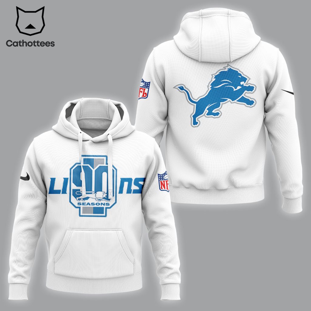Detroit Lions 90 Seasons White NFL Logo Design 3D Hoodie Longpant Cap Set