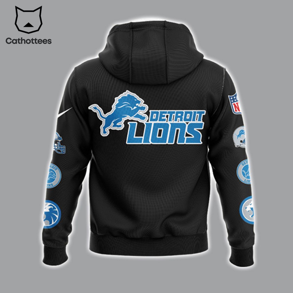 Detroit Lions Football Mascot Full Black Design Hoodie Longpant Cap Set