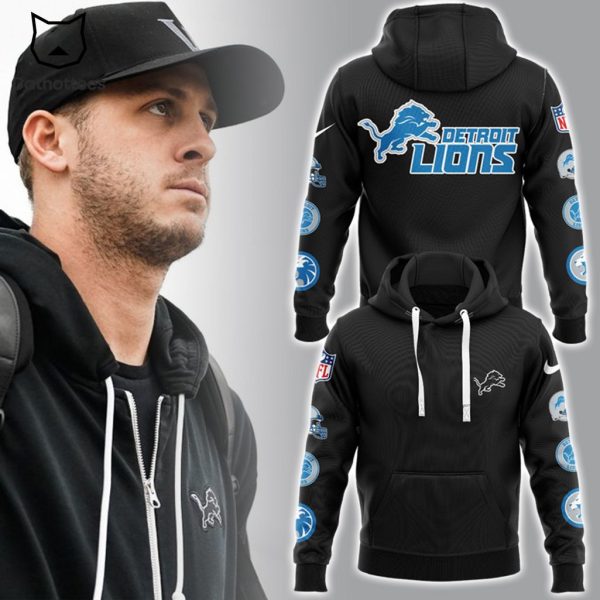 Detroit Lions Football NFL Logo Full Black Design Hoodie Longpant Cap Set