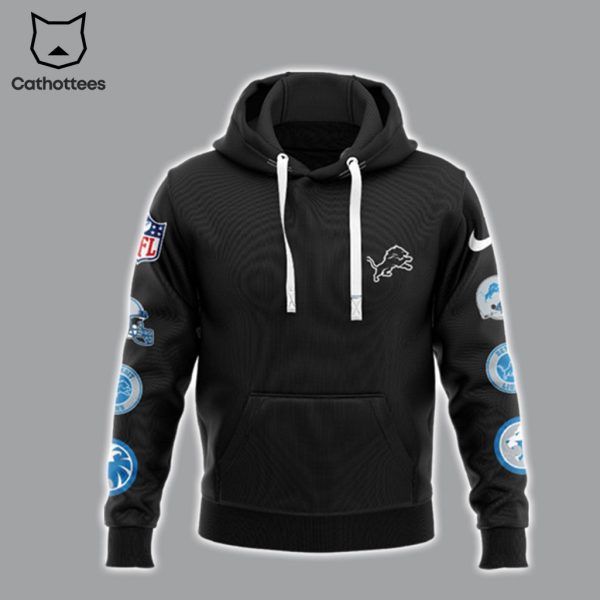 Detroit Lions Football NFL Logo Full Black Design Hoodie Longpant Cap Set