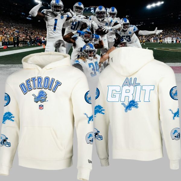Detroit Lions Football White All Grit Mascot Design 3D Hoodie Longpant Cap Set