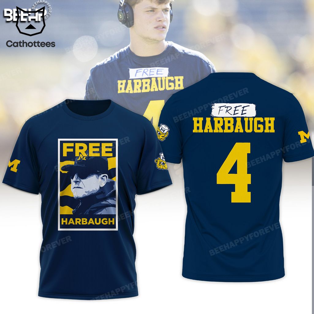 Free Harbaugh Portrait Blue Design 3D T-Shirt