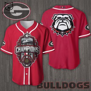 Georgia Bulldogs National Champions Logo Full Red Design Baseball Jersey