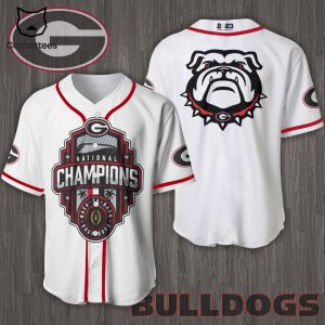 Georgia Bulldogs National Champions Logo Full White Design Baseball Jersey