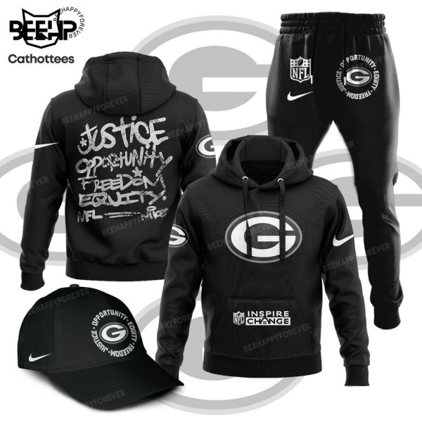 Green Bay Packers Justice Opportunity Equity Freedom  Nike Logo Design Hoodie Longpant Cap Set