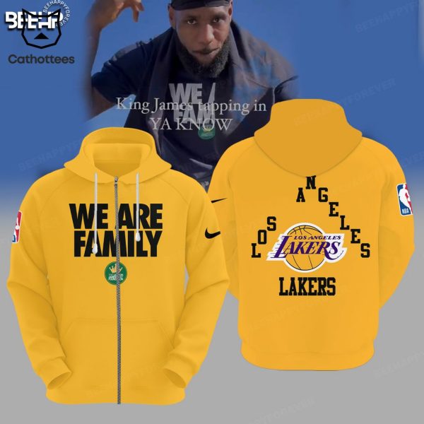 Lebron James We Are Family Logo Yellow Design Hoodie Longpant Cap Set