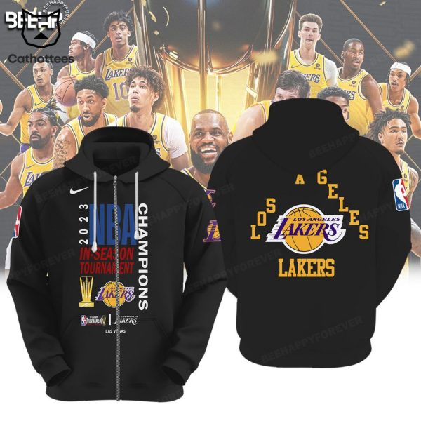 Los Angeles Lakers 2023 NBA In-Season Tournament Champions Black Nike Logo Design Hoodie Longpant Cap Set