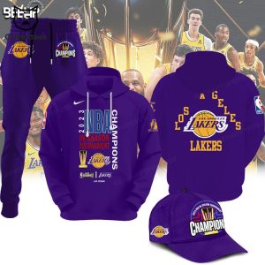 Los Angeles Lakers 2023 NBA In-Season Tournament Champions Purple Nike Logo Design Hoodie Longpant Cap Set