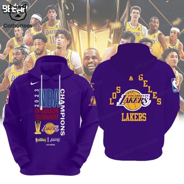 Los Angeles Lakers 2023 NBA In-Season Tournament Champions Purple Nike Logo Design Hoodie Longpant Cap Set