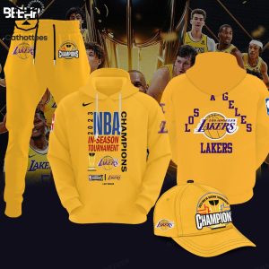 Los Angeles Lakers 2023 NBA In-Season Tournament Champions Yellow Nike Logo Design Hoodie Longpant Cap Set