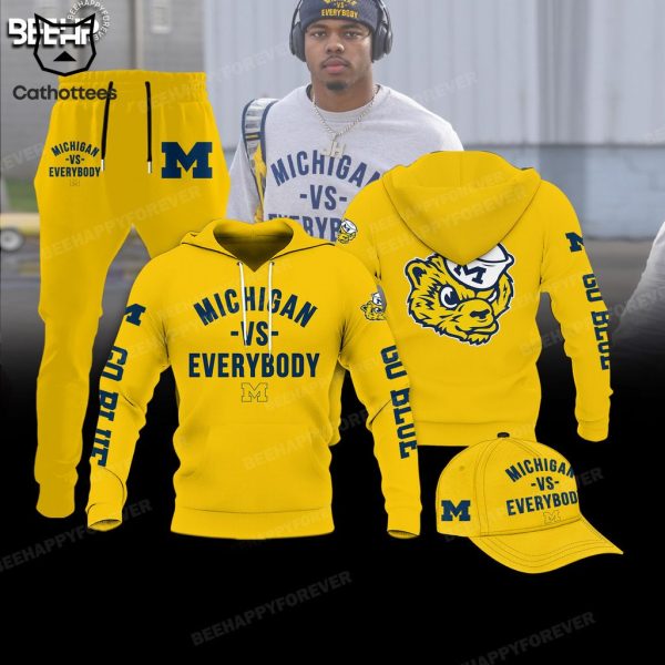 Michigan Vs Everybody Mascot Yellow Design Hoodie Longpant Cap Set