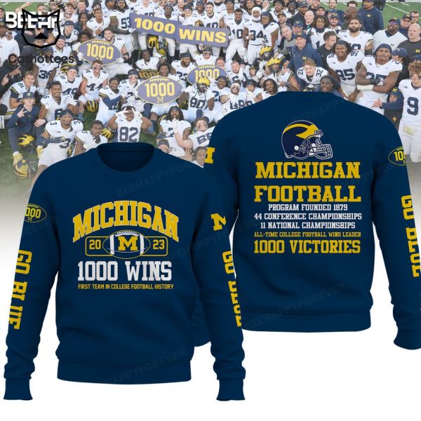 Michigan Wolverines Champion 2023 1000 Wins Blue Logo Design 3D Hoodie