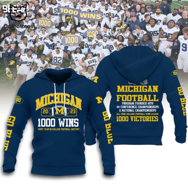 Michigan Wolverines Champion Football 1000 Victories Blue Design 3D Hoodie