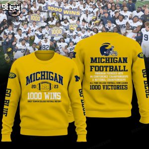 Michigan Wolverines Champion Football 1000 Win Victories Yellow Design 3D Hoodie