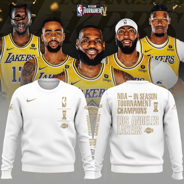 NBA Lakers In Season Tournament Champions Los Angeles Lakers Nike Logo White Design 3D Sweater