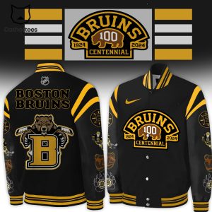 NHL Boston Bruins 100 Centennial 1924 2024 Nike Logo Black Design Baseball Jacket