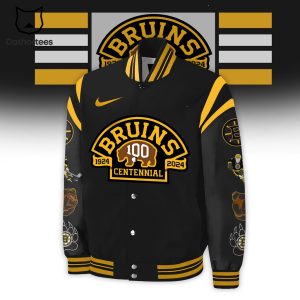 NHL Boston Bruins 100 Centennial 1924 2024 Nike Logo Black Design Baseball Jacket