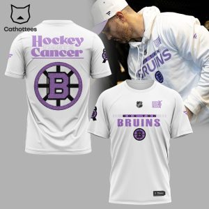 NHL Boston Bruins Hockey Fights Cancer White Design 3D T-Shirt