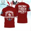 Oklahoma Sooners 2023 3-Peat National Champions White Design 3D T-Shirt