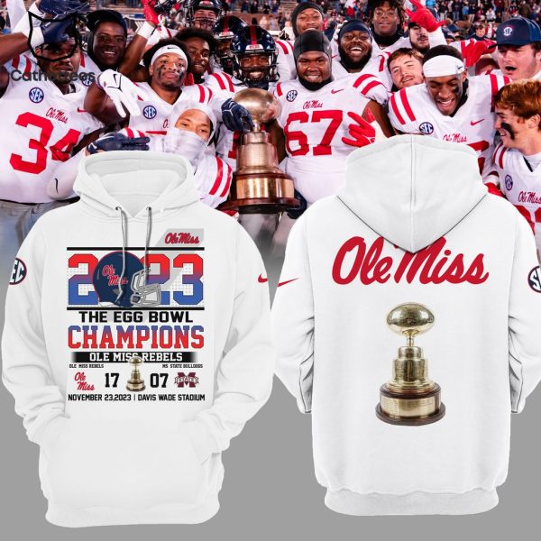 Ole Miss 2023 The Egg Bowl Champions Ole Miss Rebels November 2023 White Nike Logo Design 3D Hoodie