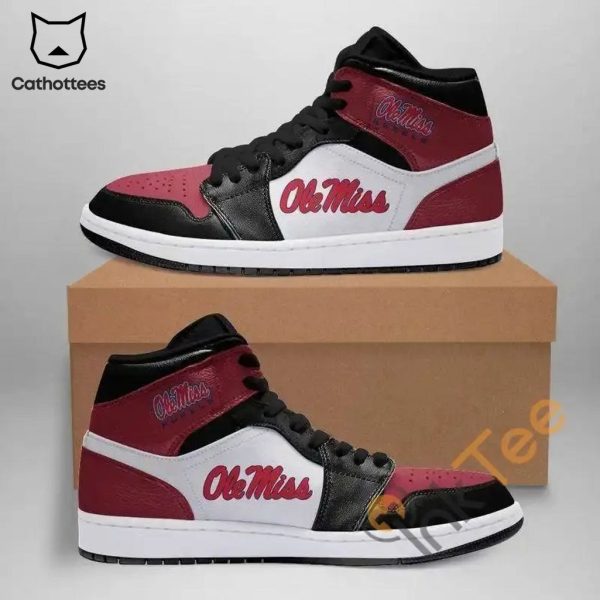 Ole Miss Rebels Black White Red Design Air Jordan 1 High Top