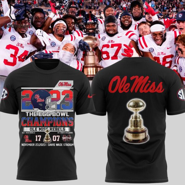 Ole Miss Rebels Egg Bowl 2023 Champions Black Nike Logo Design 3D T-Shirt