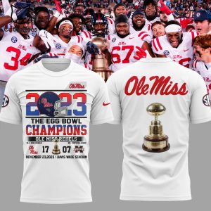Ole Miss Rebels Egg Bowl 2023 Champions White Nike Logo Design 3D T-Shirt