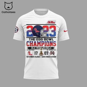 Ole Miss Rebels Egg Bowl 2023 Champions White Nike Logo Design 3D T-Shirt
